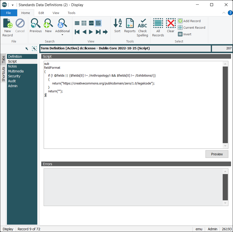 Click to enlarge Script tab