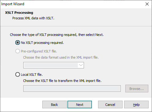 XSLT Processing screen