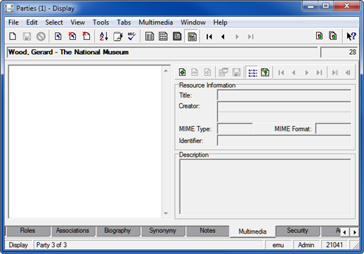 Multimedia tab of the Parties module