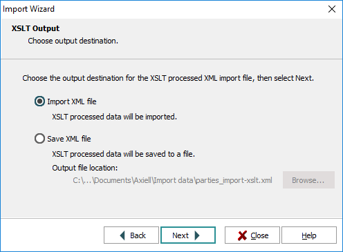 XSLT Output screen