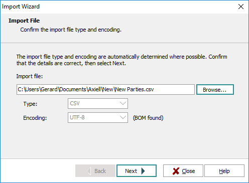 Import Wizard Confirm file type