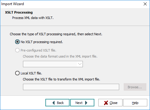 XSLT Processing screen