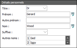 Détails personnels : tableau simple