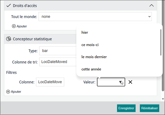 Valeurs du filtre de date