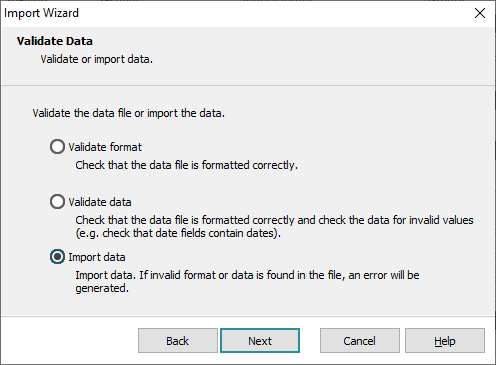 Validate Data screen