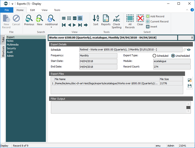 Click to enlarge Exports module