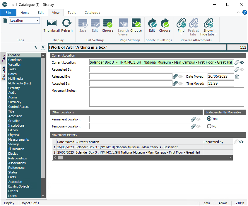 Current location changed
