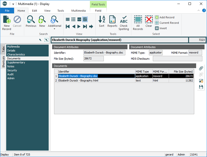 Click to enlarge Documents tab