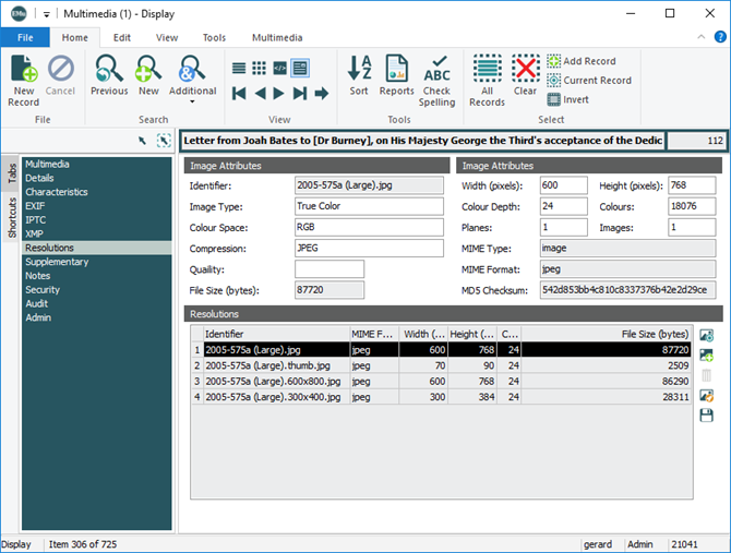 Click to enlarge Resolutions tab
