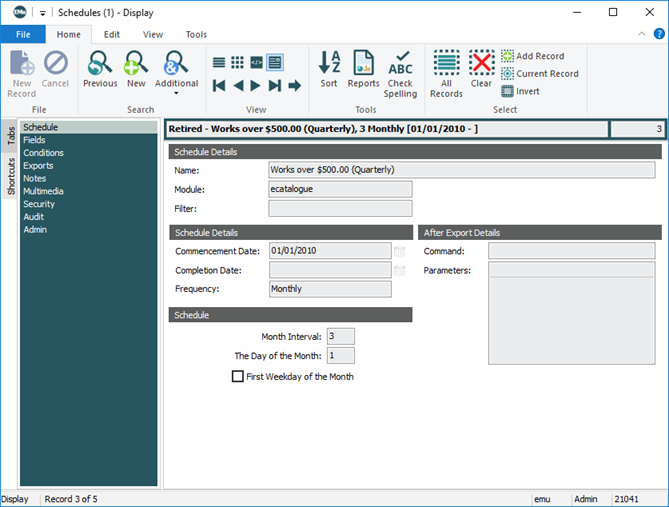 Click to enlarge Schedules module