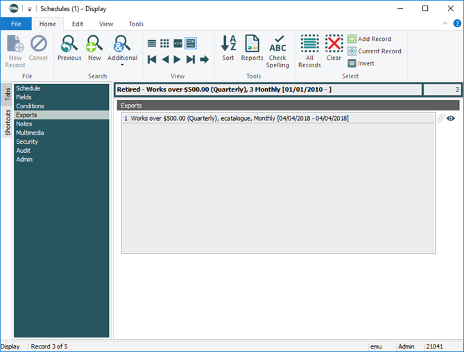 Click to enlarge Schedules module