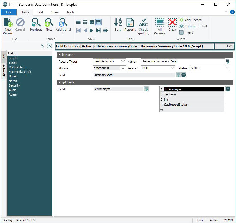 Click to enlarge Field Definition