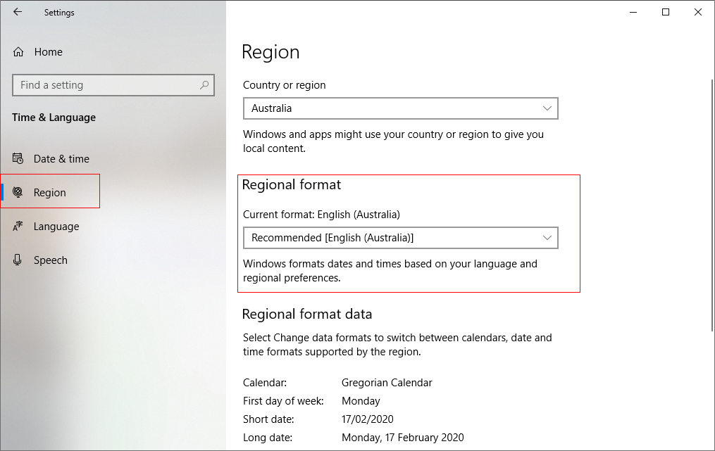 Click to enlarge Windows Regional Settings