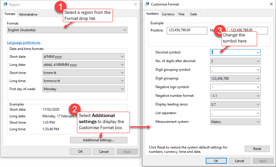 Click to enlarge Specify a decimal symbol.