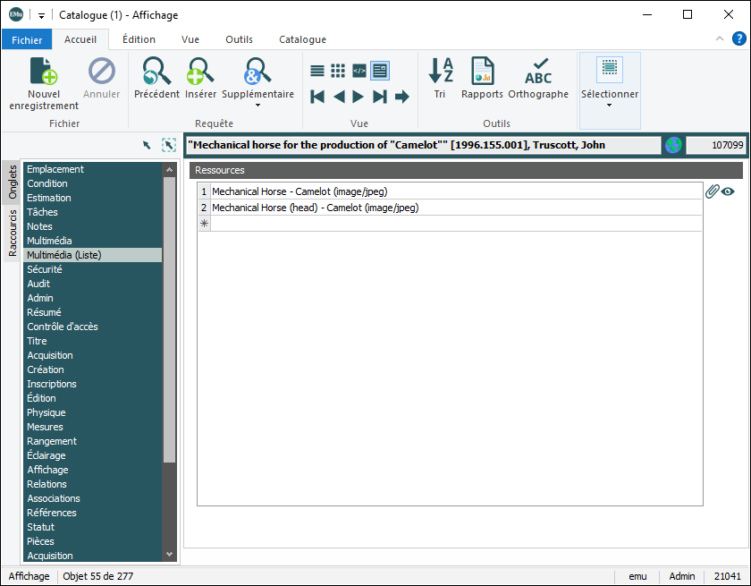 L’onglet Multimédia (Liste)