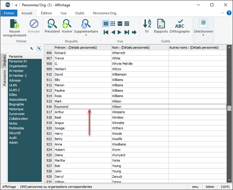 Enregistrement en cours dans Vue de liste