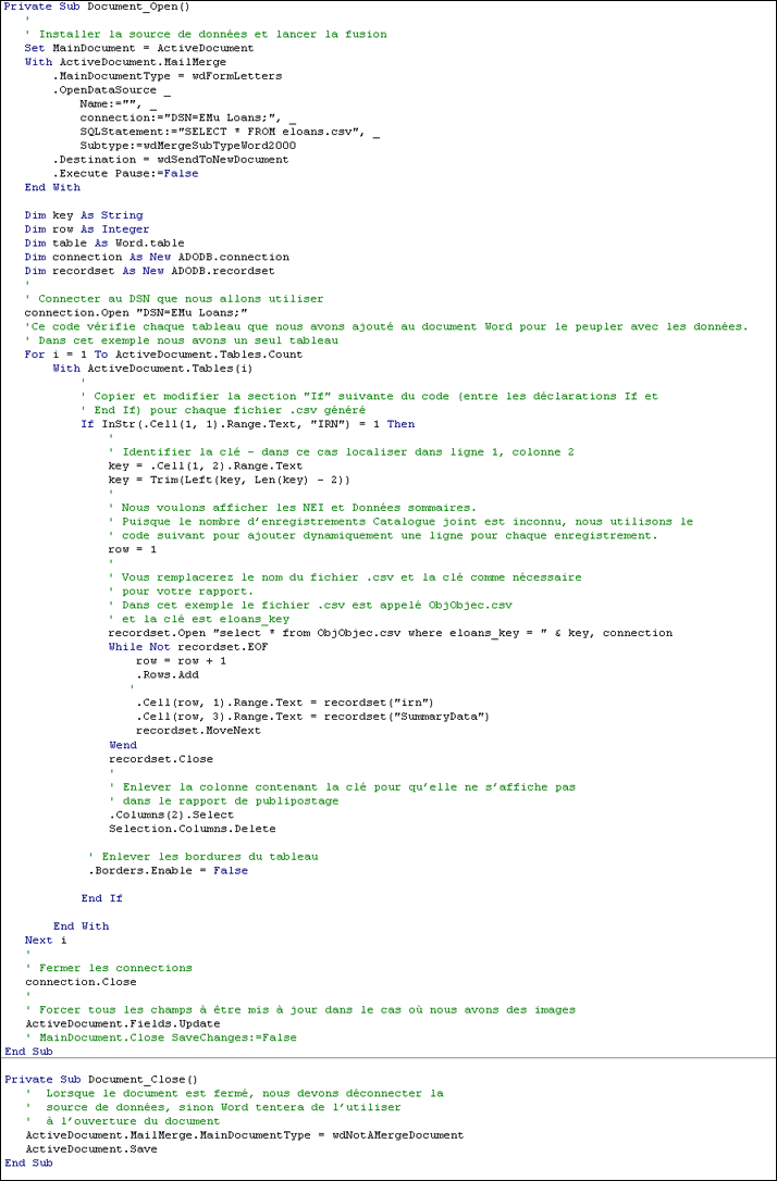 Code pour tableau dynamique