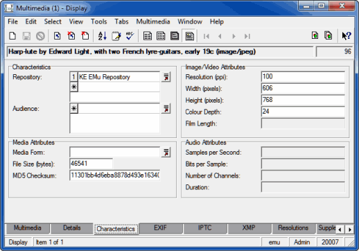 Characteristics Tab