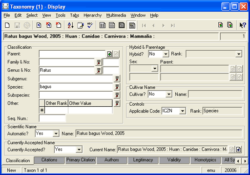 Classigication tab