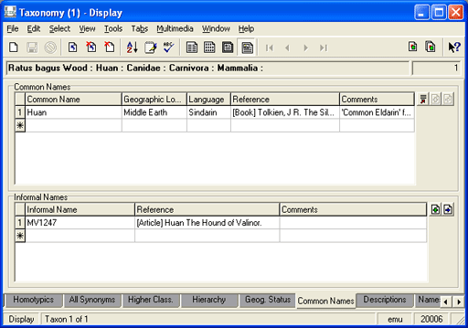 Common Names tab