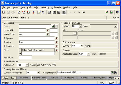 Classification tab