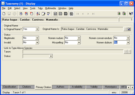 Primary Citation tab