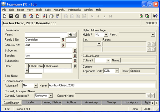 Classification tab