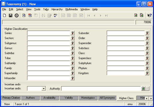 Higher Classification tab (ICZN)