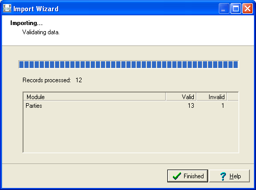 Importing screen