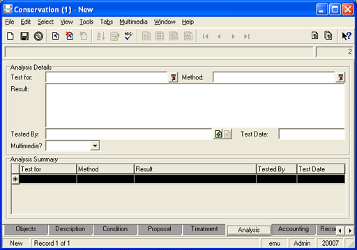 Anakysis tab