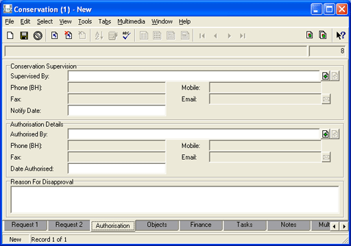 Authorisation tab