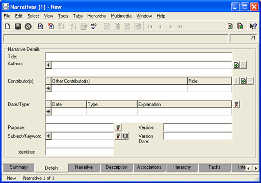 Details tab in the Narratives module