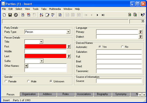 Mandatory fields highlighted