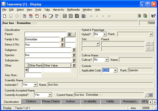 Classification tab