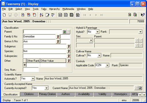 Classification tab