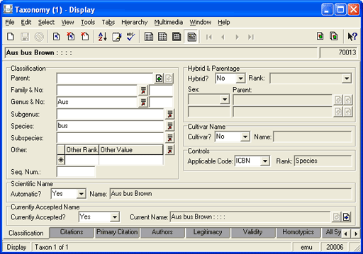 Classification tab