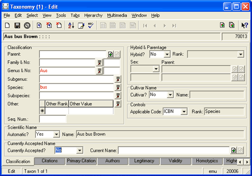 Classification tab