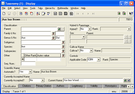 Classification tab
