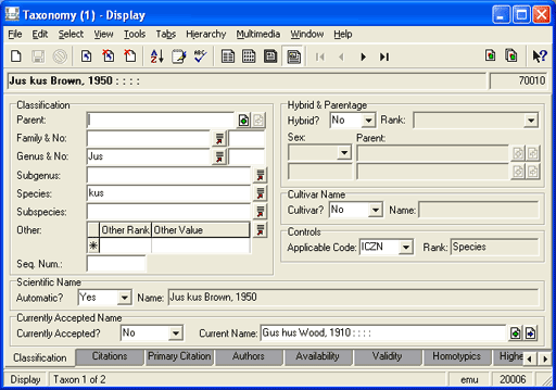 Classification tab