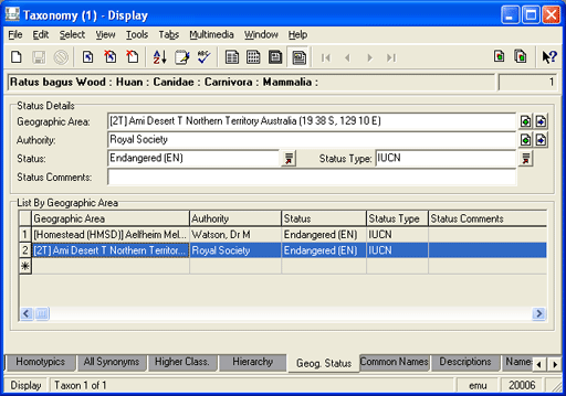 Geographic Status tab