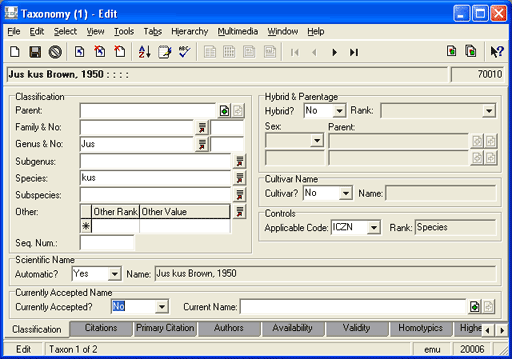 Classification tab