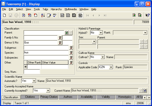 Classification tab