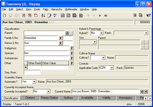 Classification tab