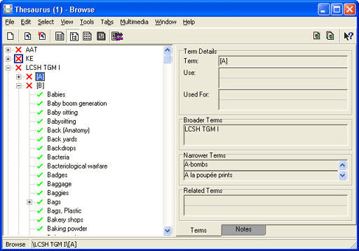 Thesaurus module in Browse mode