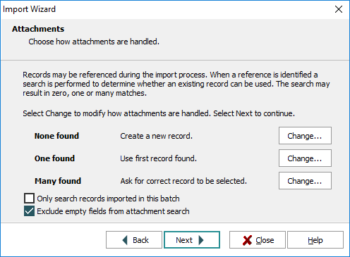 Attachments screen