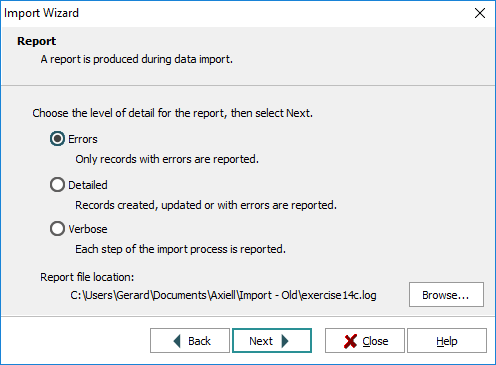 Report screen