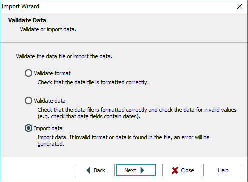 Validate Data screen