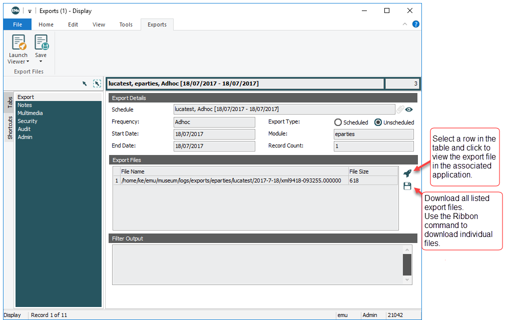 How to view and save export results