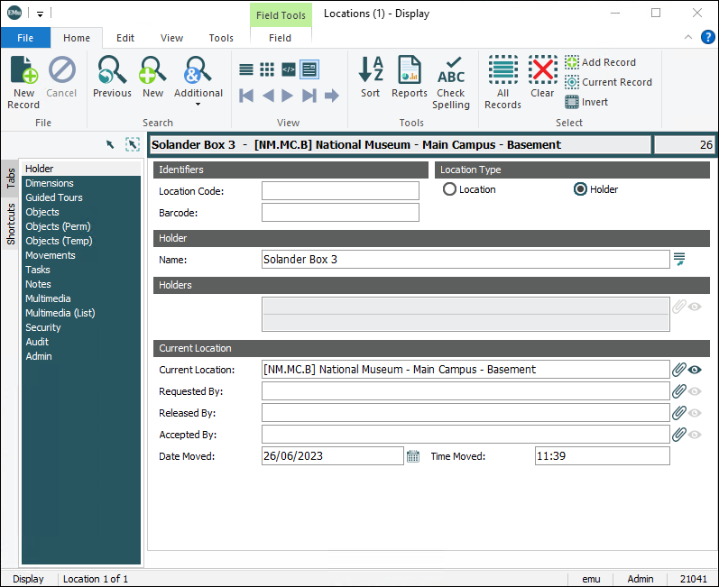 Click to enlarge Holder location