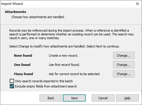 Attachments screen